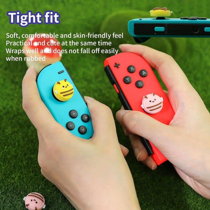 FlyingMage Switch Joycon Thumb Grips Caps, 4 PCS Cute Kawaii 3D Silicone Analog Thumbstick Button Cover Compatible with Nintendo Switch Lite/OLED Joystick Caps (Pink+Yellow Bee) - Image 4